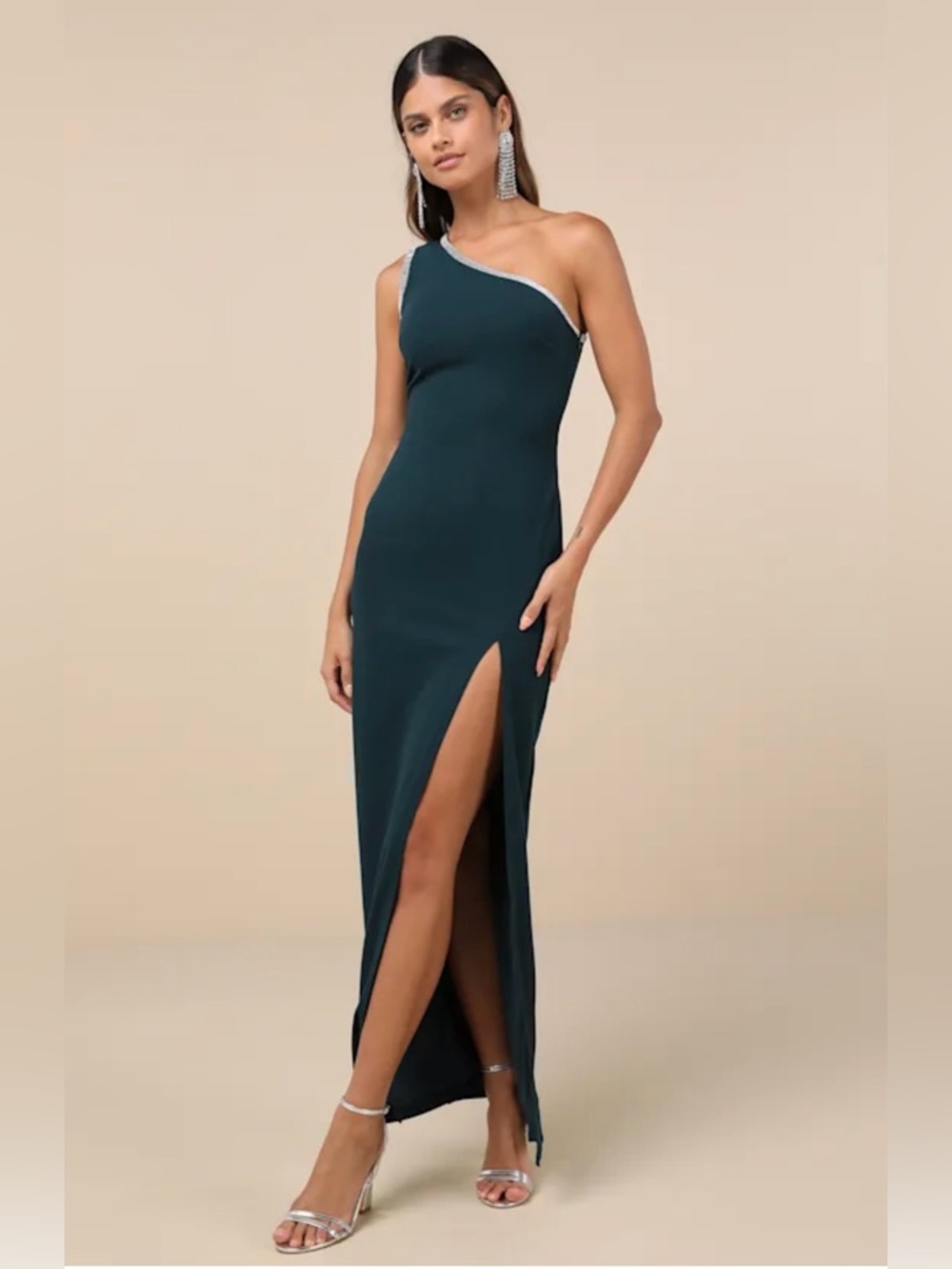 Lulus Glamorous Muse One Shoulder Rhinestone Maxi Dress XL NWT